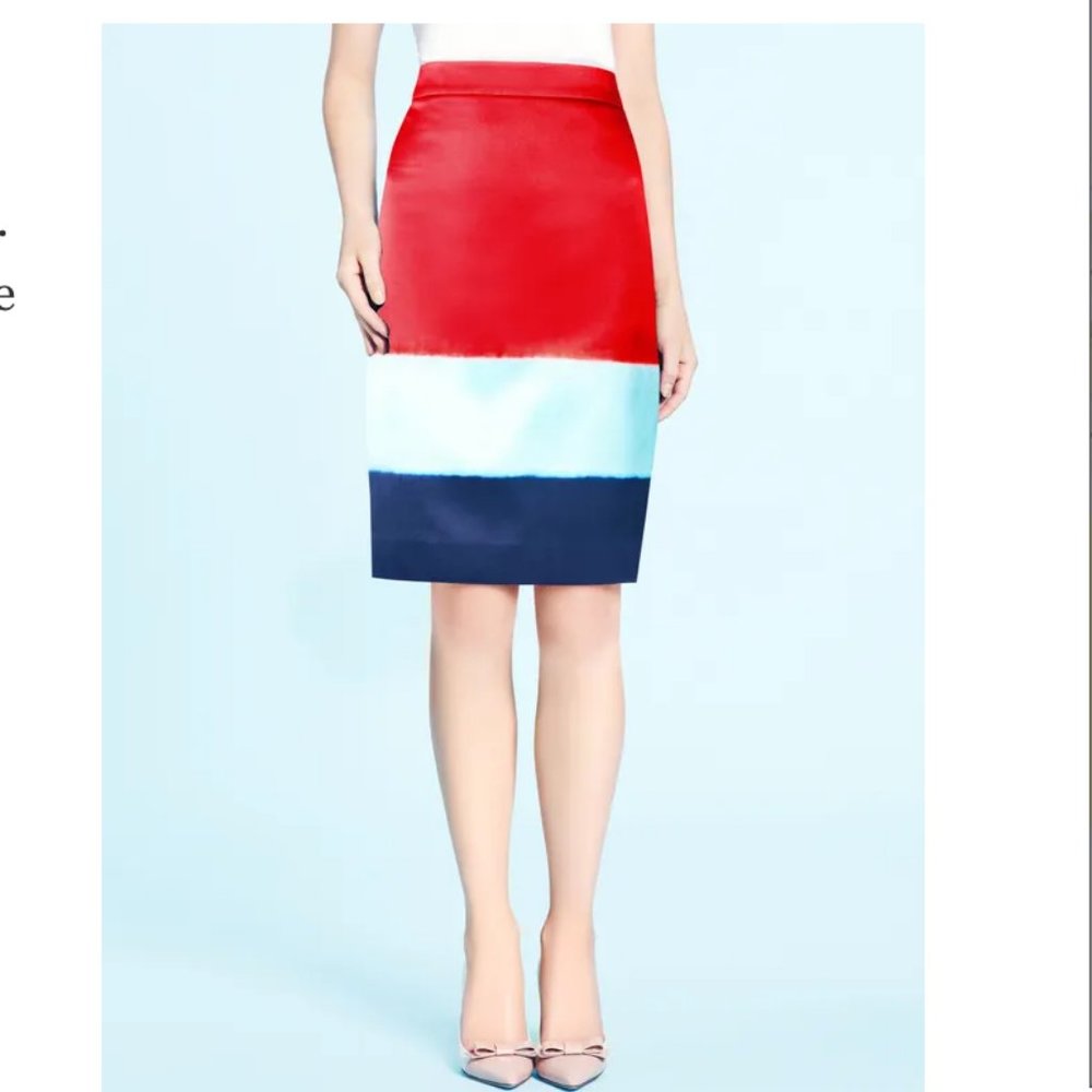 kate spade madison avenue marit colorblock red teal blue silk pencil skirt 00 nw